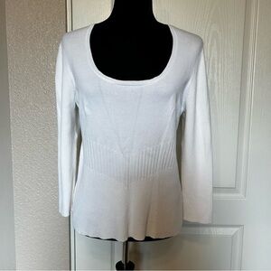 Caslon White Scoop Neck Cotton Sweater‎ Size Large